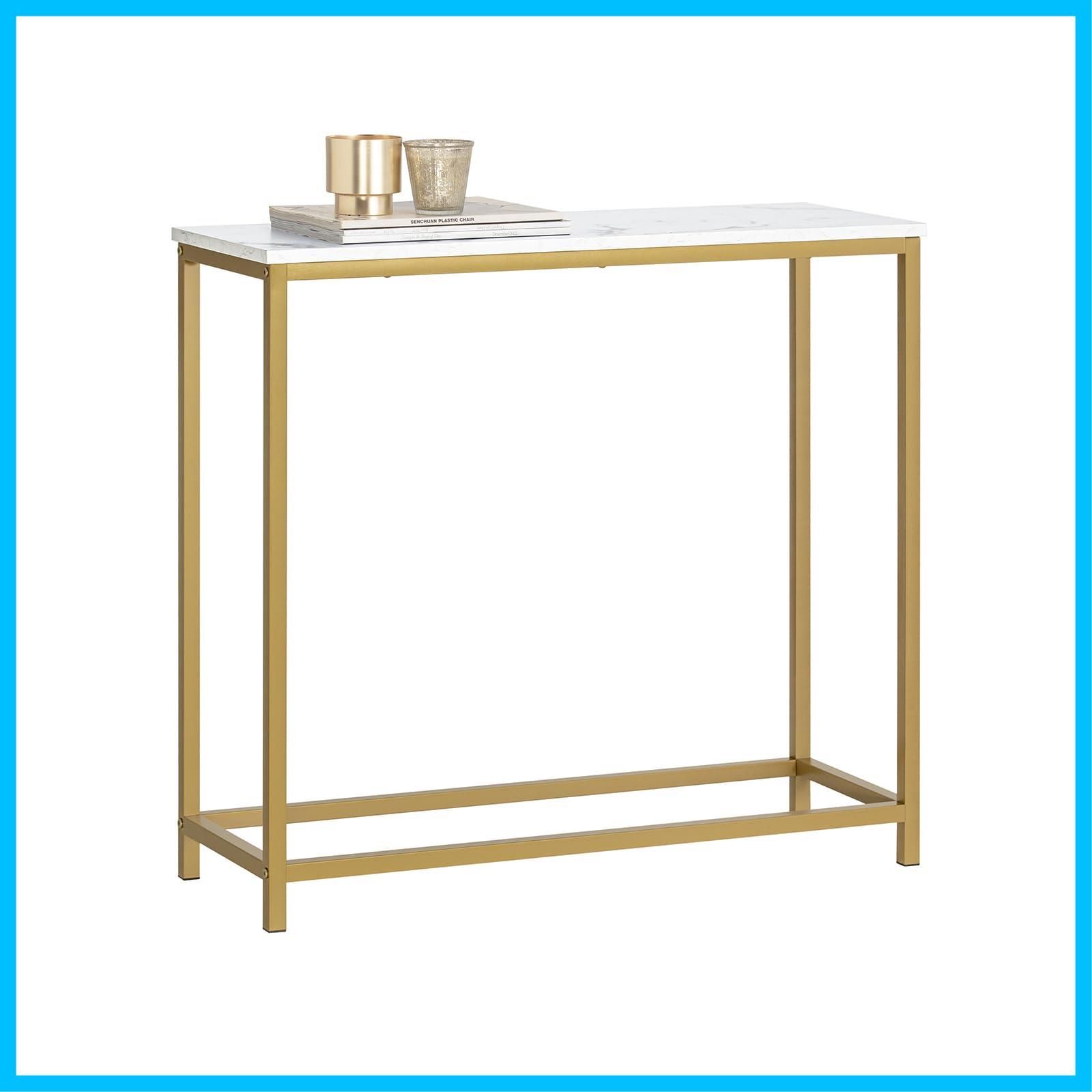 商品 SoBuy コンソールテーブル テーブル 大理石調 ゴールド サイドテーブル スリム 幅80×奥行き30×高さ75cm カウンターテーブル 玄関テーブル コンソール アンティーク棚 玄関棚 棚 FSB29-G