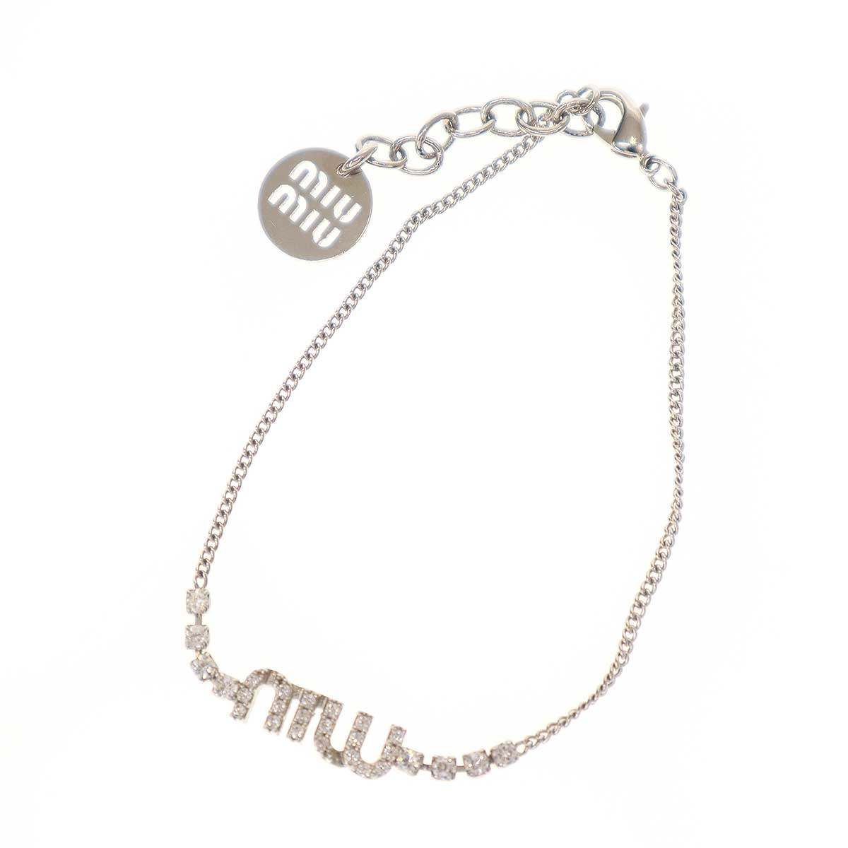 miu miu ミュウミュウ クリスタル付メタル ブレスレット シルバー 