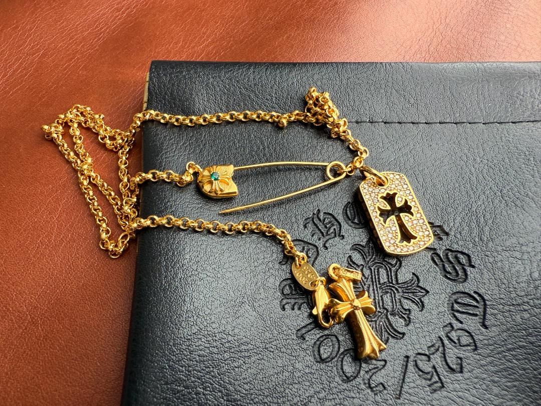 ⭐️JBZSZ 22K金メッキ×S925 クロスプレートネックレス 刻印有り 