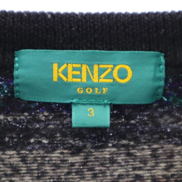 ケンゾー ウールブレンド ニット 総柄 ゴルフウェア 3 黒系 KENZO 長袖