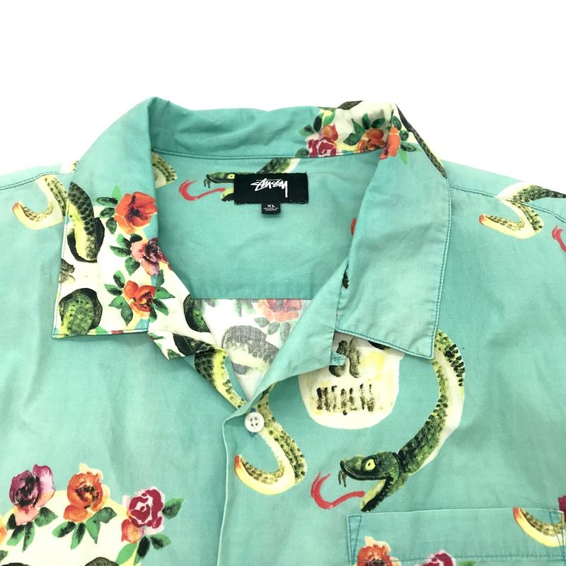 stussy ステューシー シャツ L 半袖 総柄 アロハシャツ 開襟 STUSSY オープンカラーシャツ 半袖 シャツ アロハシャツ 総柄