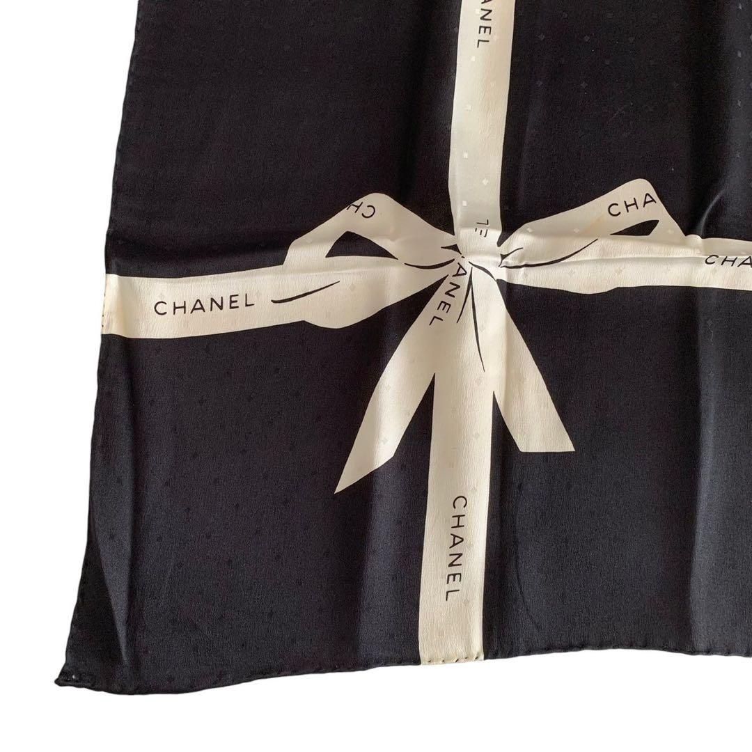 CHANEL シャネル スカーフ 大判 ブラック ホワイト リボン柄
