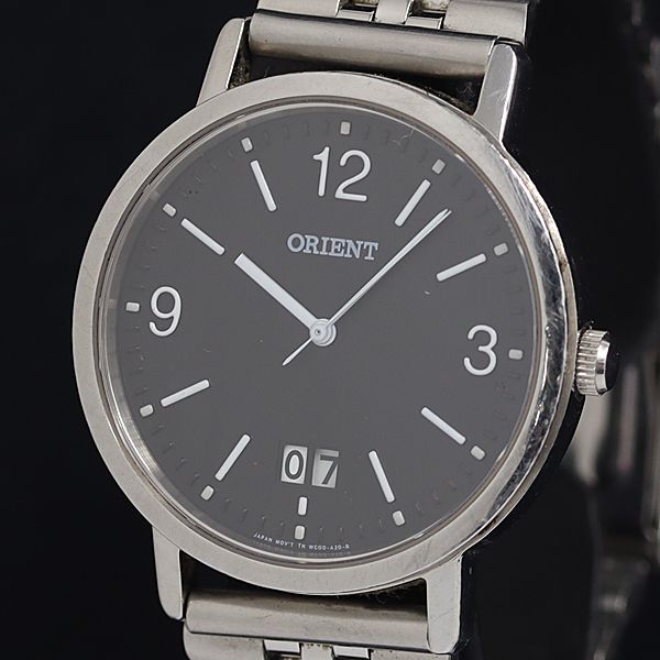 稼動 良品 オリエント QZ 黒文字盤 デイト WC00-C0-C メンズ