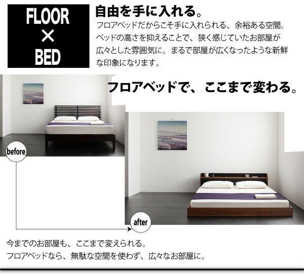 ローベッド 棚付き コンセント付き バイカラー デザイン フロアベッド ローベッド 棚付き コンセント付き バイカラー デザイン フロアベッド 【DOUBLE-Wood】 【国産カバーポケットコイルマットレス付き】 ダブルサイズ ダブルベッド ダブルベット