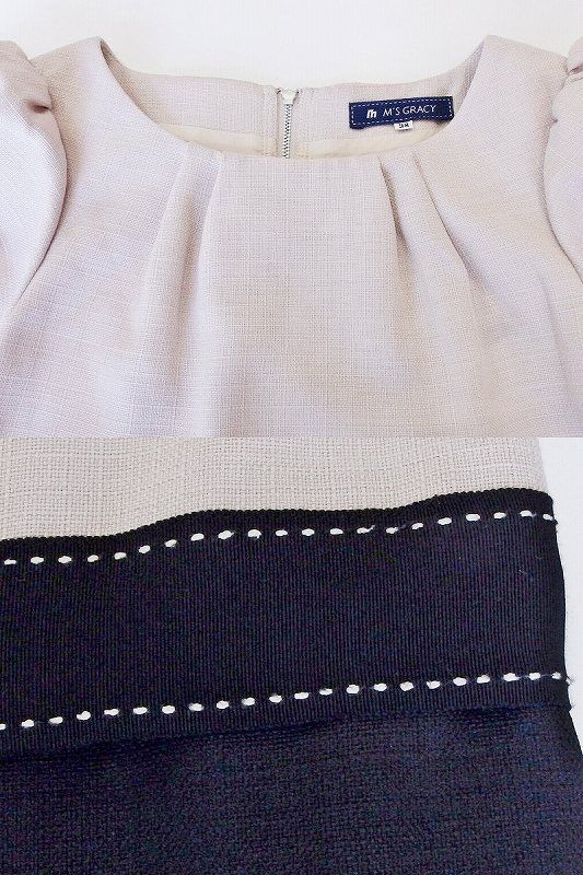 M`S GRACY　エムズグレイシー　パフスリーブ半袖ワンピース　サイズ３８ 201405】M'S GRACY エムズグレイシー バイカラー 半袖
