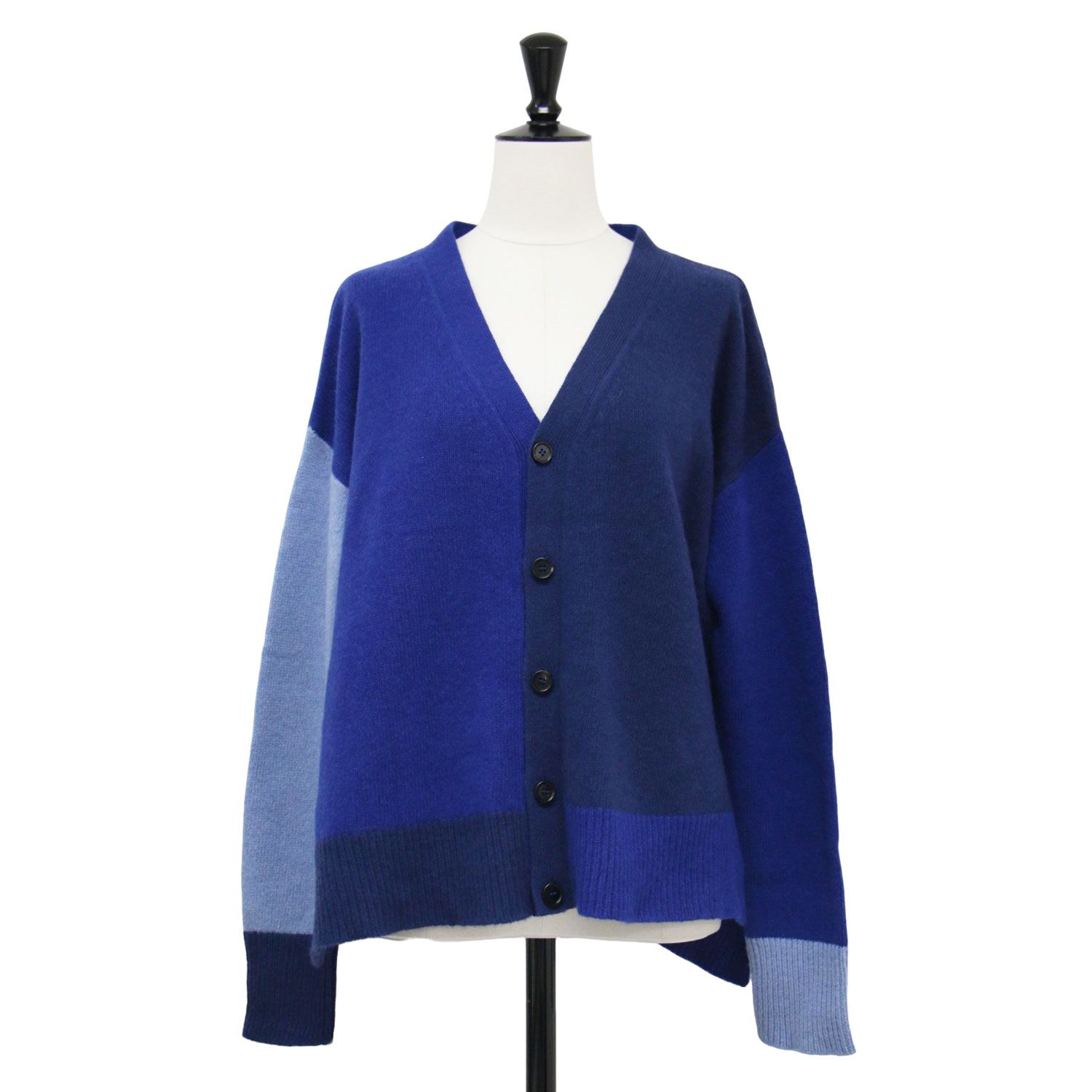 MARNI マルニ カーディガン ブルー系 サイズ 42 L | 24春夏 カシミヤ カラーブロック カーディガン | ニット | Vネック 配色 アシンメトリー | イタリア製 | トップス セーター レディース