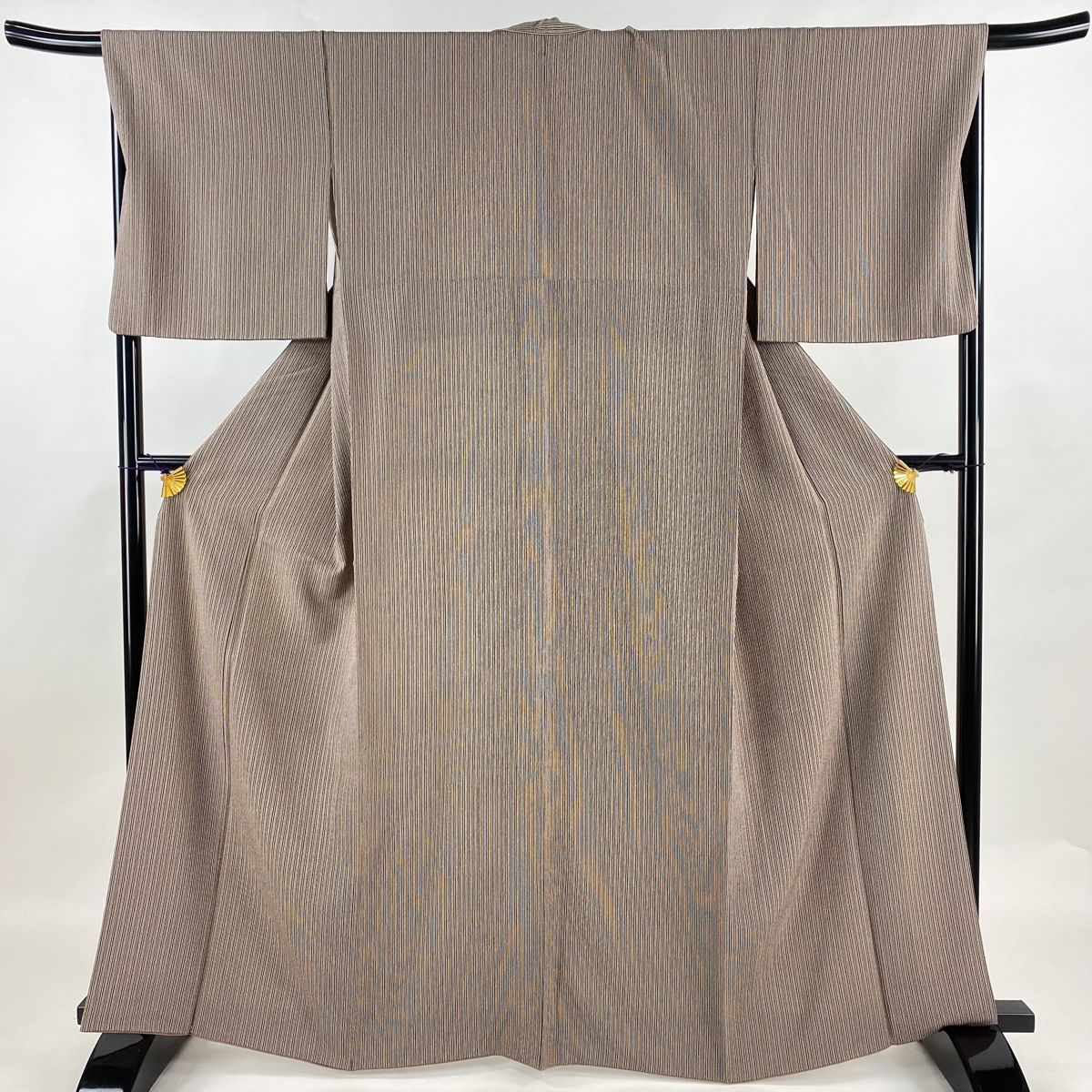 江戸小紋 身丈164cm 裄丈68cm L 袷 竹縞 灰茶 正絹 名品
