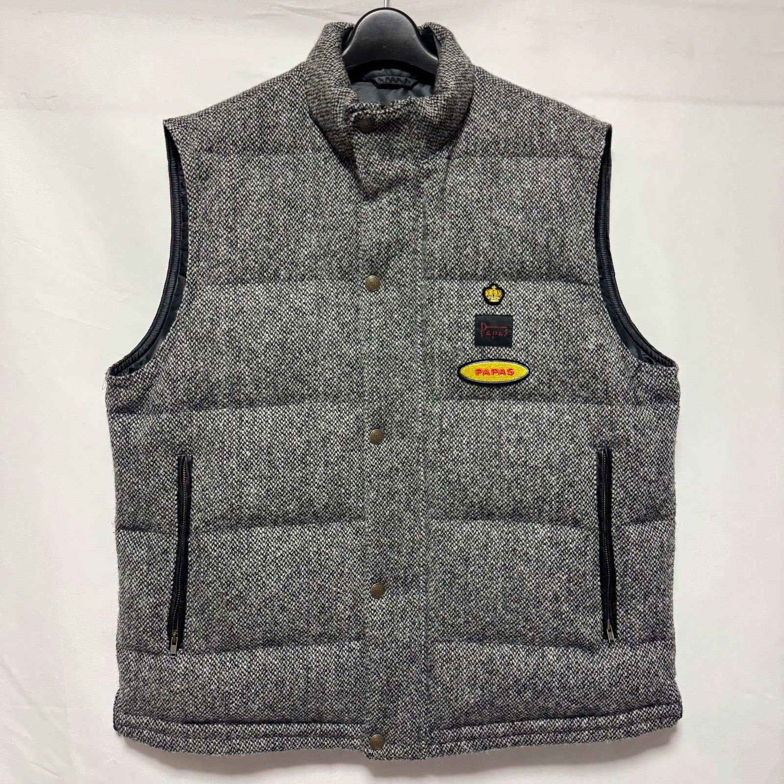 PAPAS パパス ダウンベスト グレー ワッペン NON NO『リサイクル