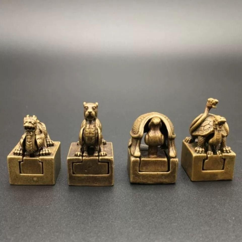 四大神獣 青龍 白虎 朱雀 玄武 神獣印章 子母章 書道具 文房具 工芸品 置物 銅製 四大神獣 青龍 白虎 朱雀 玄武 子母印章 書道具 文房具