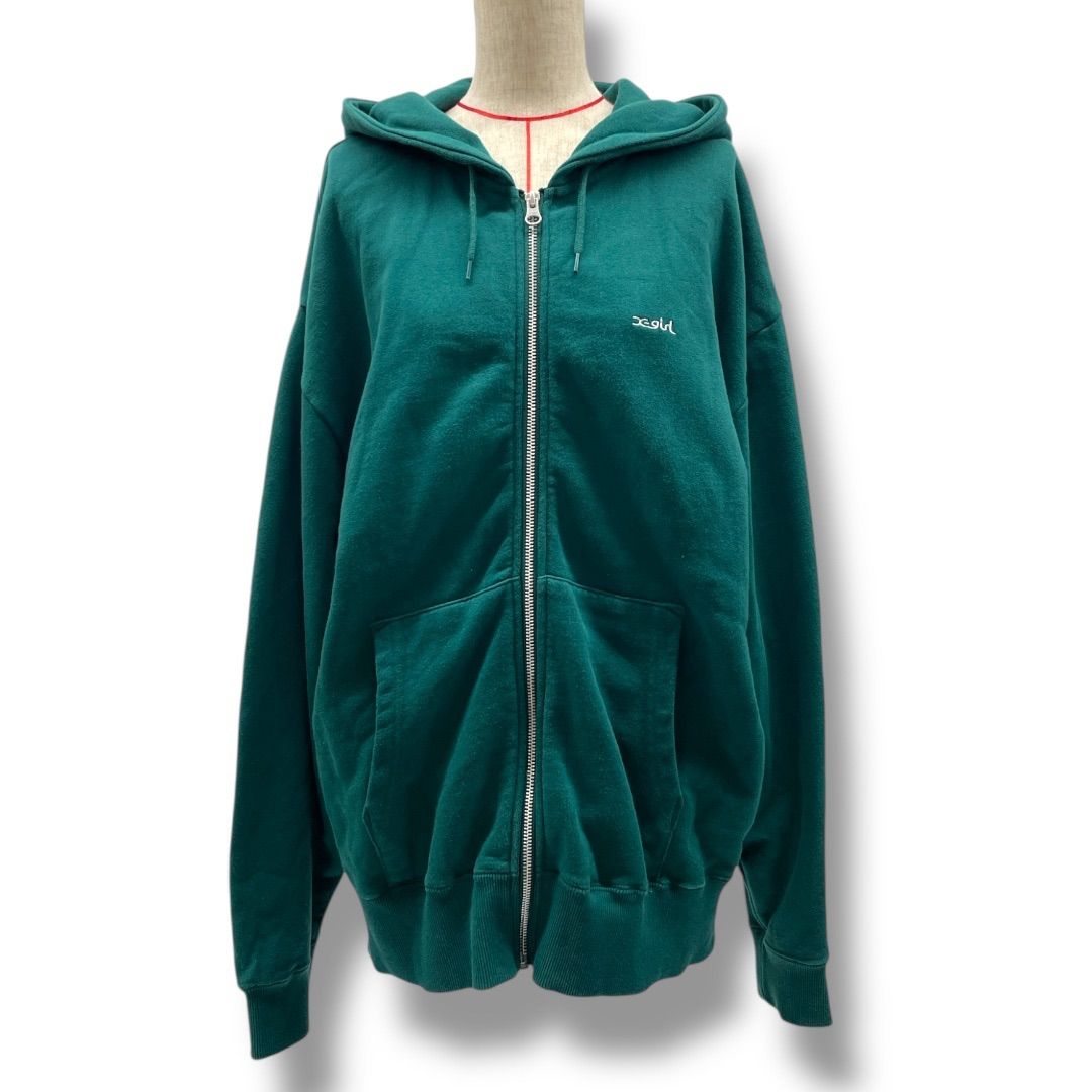 X-GIRL エックスガール NOISE FACE SIPUP SWEAT HOODIE ジップアップ スウェット パーカー バックプリント 緑 グリーン Sサイズ レディース 春 秋 ゴーゴー古着 6 No.960