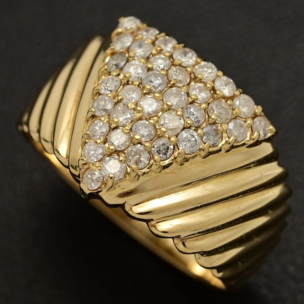 0.36ct V字モチーフリング･指輪 K18YG 750-2.9g 5.5号 45.5 イエローゴールド 翌日配送可 ♀ N レディース 591342