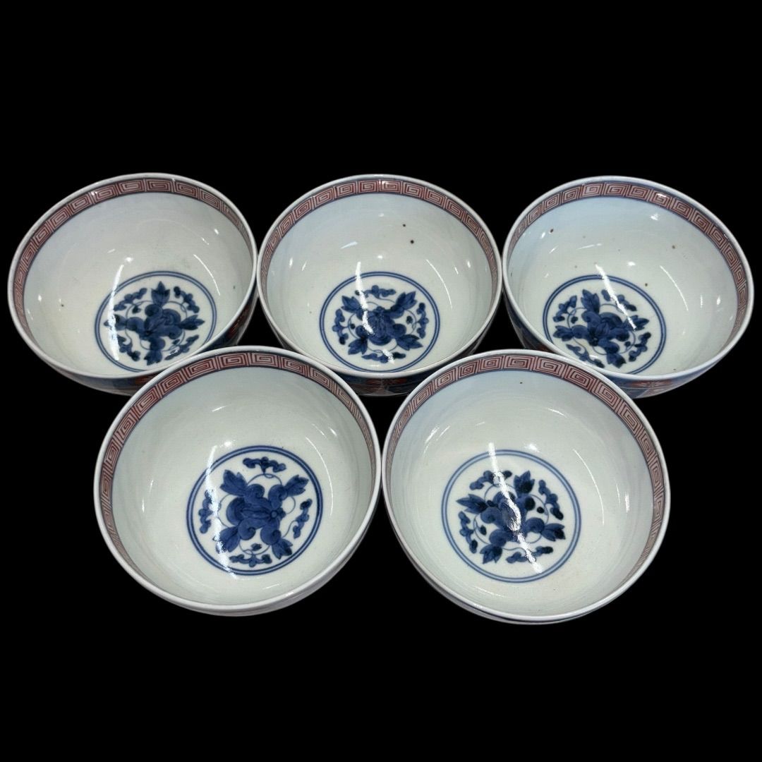 明治時代保証 錦入茶碗 最上物 共箱 大聖寺伊万里 金襴手 5客