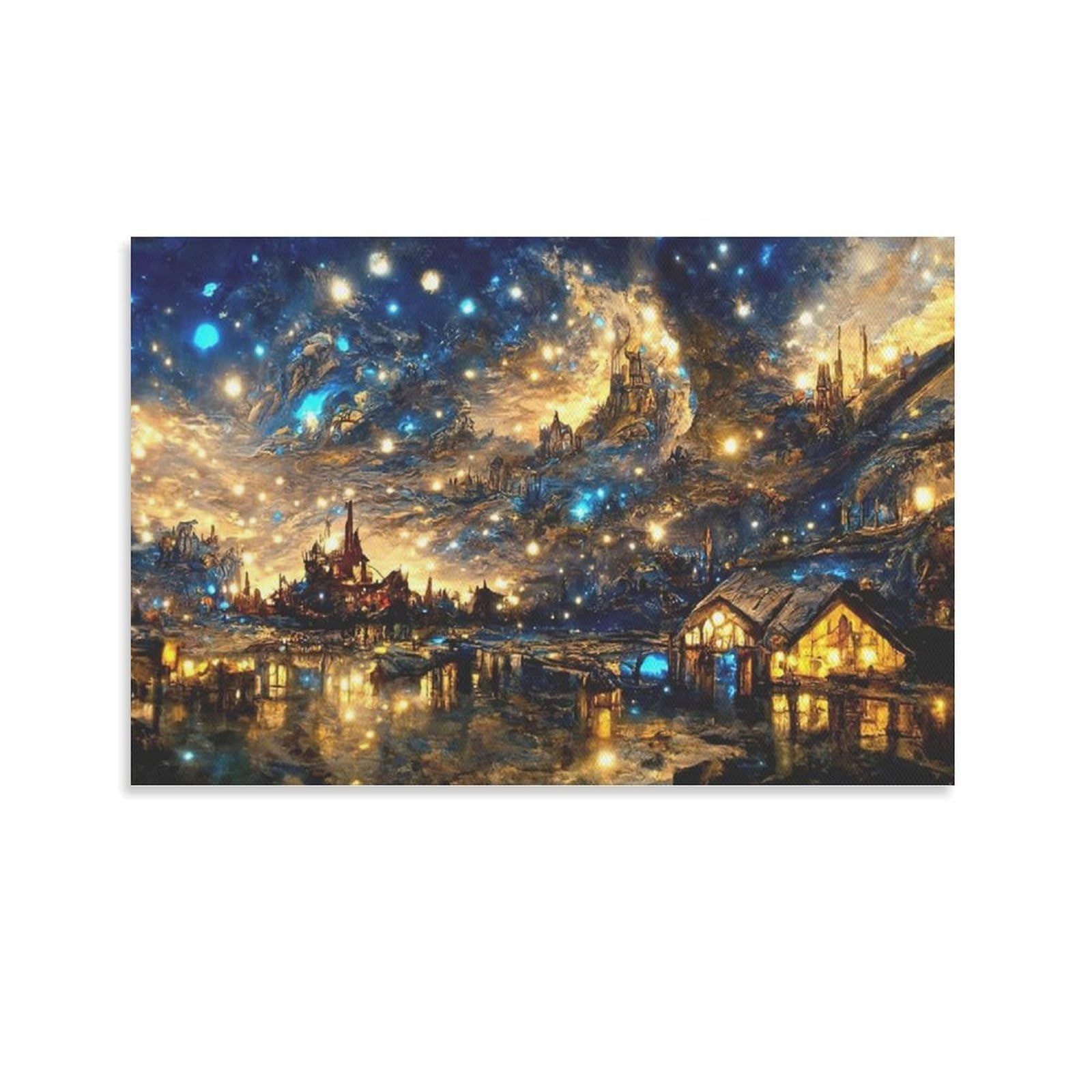 【在庫セール】絵画 ポスター ポスター 印刷 ウォールアート 【ローヌの星月夜】 リビング ダイニングルーム 抽象画 ベッドルーム 壁飾り ゴッホ 壁の絵16x24inch(40x60cm)