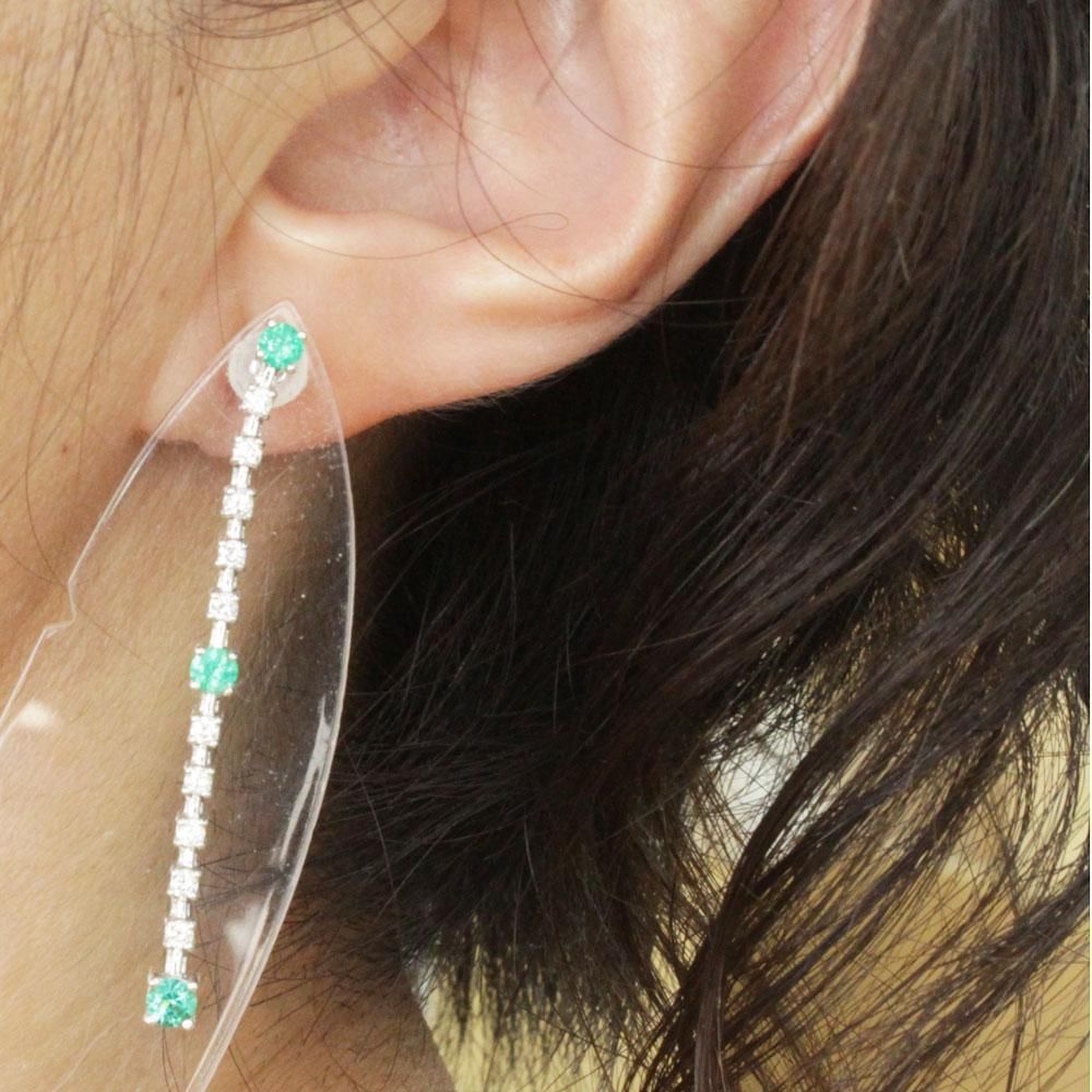 0.6ct エメラルド ダイヤモンド K18 wg ロング ピアス 鑑別書付き 0.6ct エメラルド ダイヤモンド K18 wg ロング ピアス 鑑別書付 18金