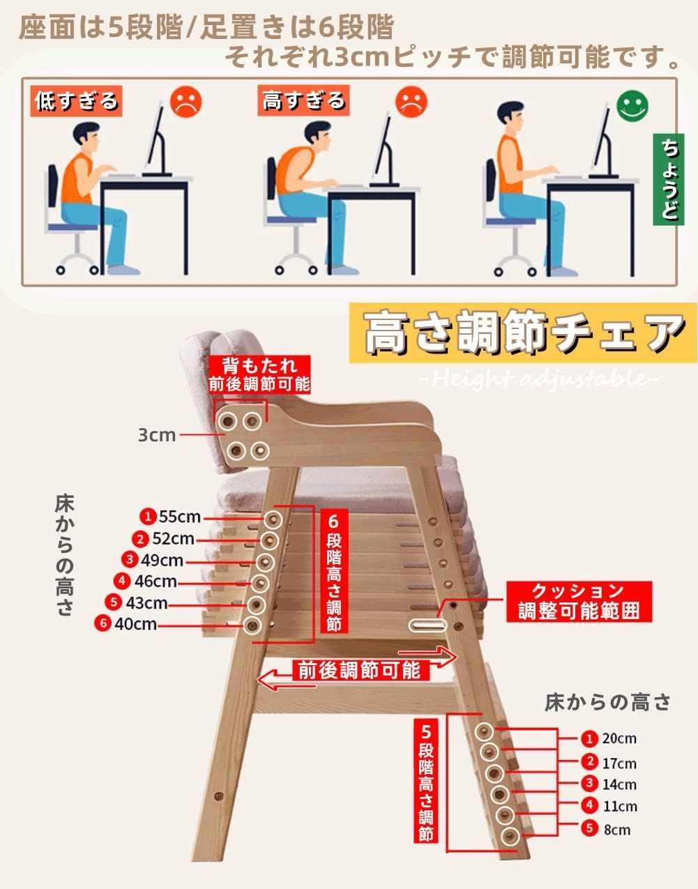 【特価セール・SALE】 数量 LIVING キッズチェア 学習椅子 AKEMI デスクチェア 木製 子供用 座面6段階 足置き5段階 成長に合わせて高さ調整 背もたれ クッション付き グレー 専用の