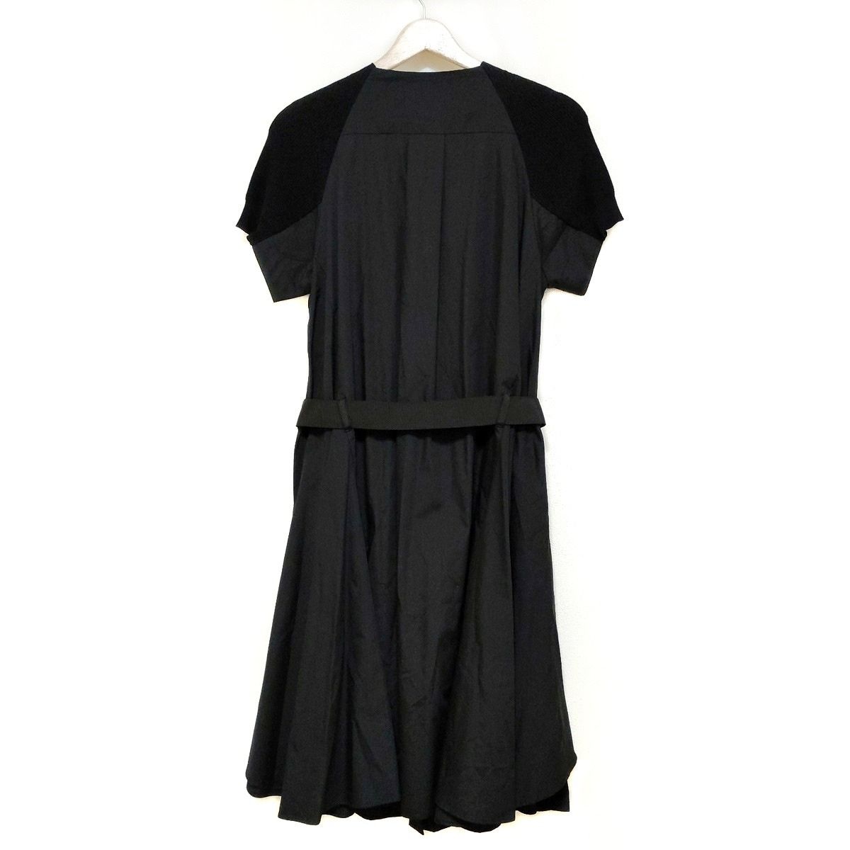 Sacai サカイ ワンピース サイズ1 S レディース - SCW-083 黒 クルーネック 半袖 ひざ丈 異素材切換