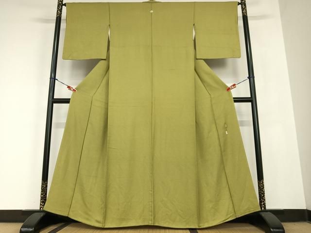 平和屋着物●本草木染作家 瑞寶 色無地 唐草地紋 璃寛茶色 正絹 AABC0047zg