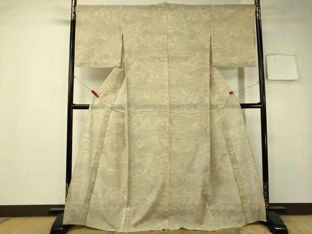 平和屋着物＊夏物　結城紬　夏結城　100亀甲　人物風景文　正絹　逸品　CAAT7308vp 平和屋着物＊夏物 結城紬 夏結城 100亀甲 人物風景文 正絹 逸品