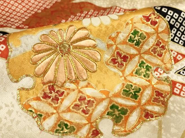 平和屋着物○訪問着 駒刺繍 雪輪花文 金彩 正絹 逸品 AAAX6963ck