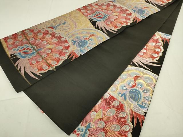 正絹 袋帯 六通柄  孔雀錦 ゴージャス 極上 逸品 平和屋着物◎六通柄袋帯 唐織 錦秀孔雀文 金糸 正絹 逸品