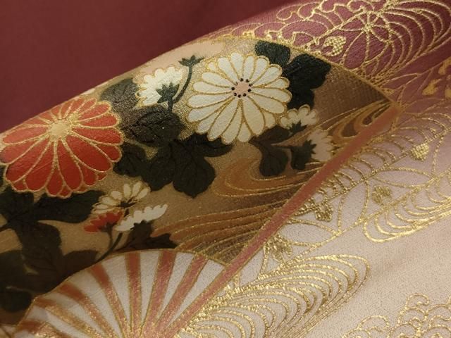 平和屋着物□訪問着 流水扇面花文 暈し染め 金彩 正絹 逸品