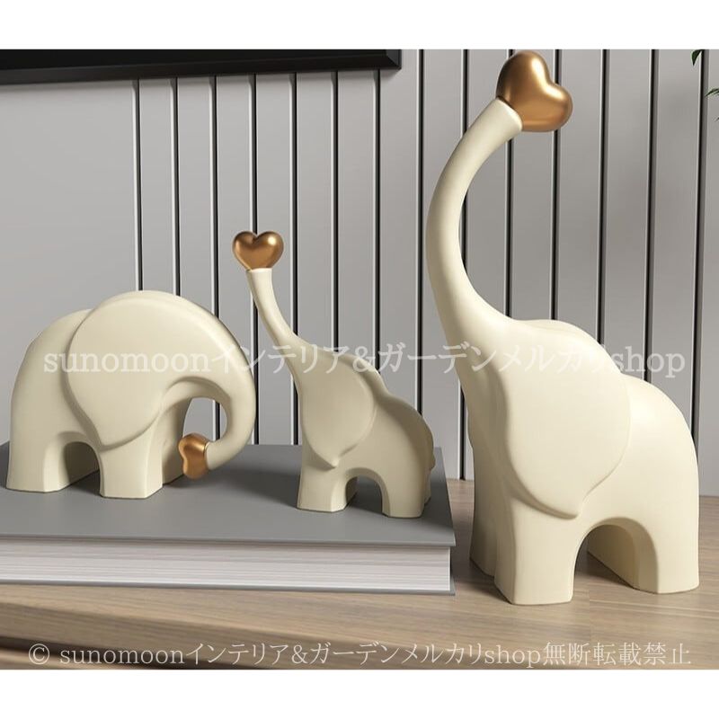 象 オブジェ 3点セット 置物 オーナメント シンプル 抽象的 デザイン おしゃれ かわいい インテリア 動物 アニマル プレゼント オフホワイト