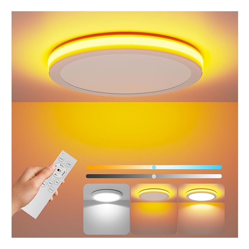 Coizabera LEDシーリングライト 8畳 おしゃれ 天井照明器具 間接光常夜灯付き 32W 3800lm 調光調色 極薄型 電気 蛍光灯 Ceiling Light 6畳~8畳 寝室/リビング/キッチン適用（No alexa） 1