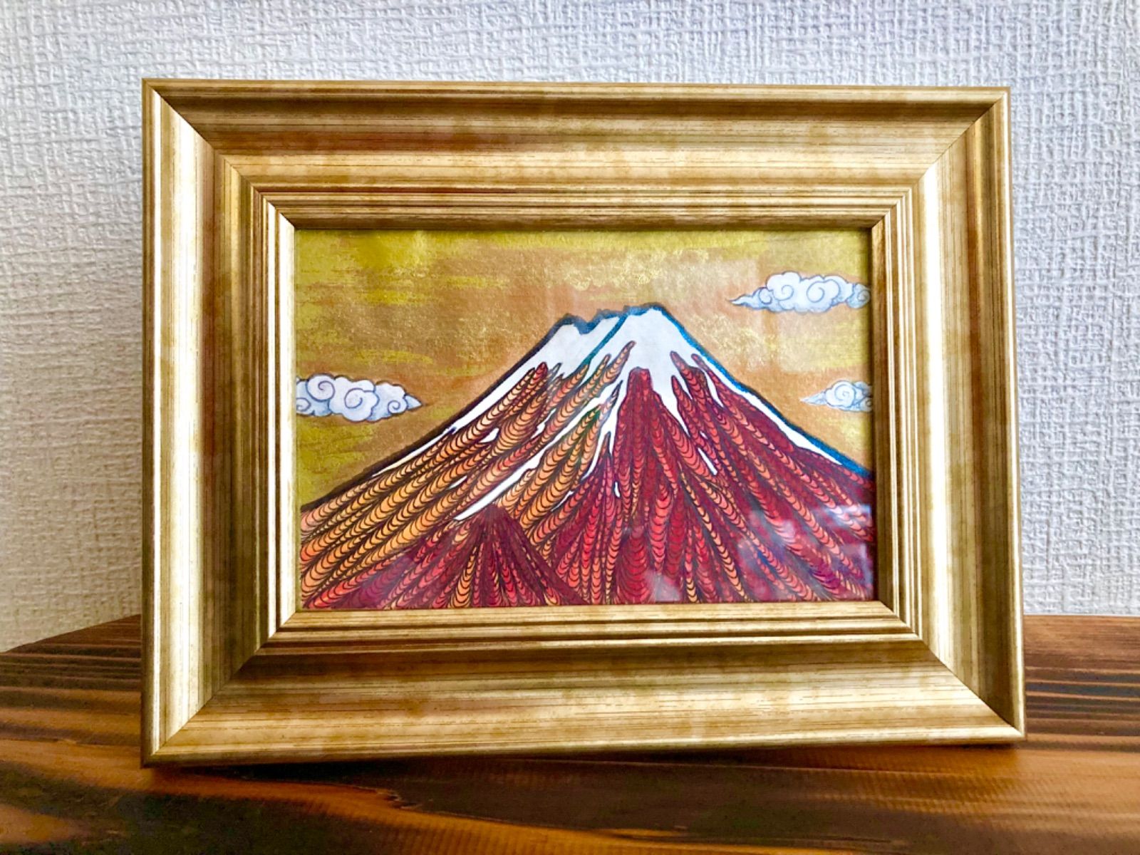 キラキラ輝く開運画】超開運ゴールド赤富士（原画、ハガキ大）＊厄除け