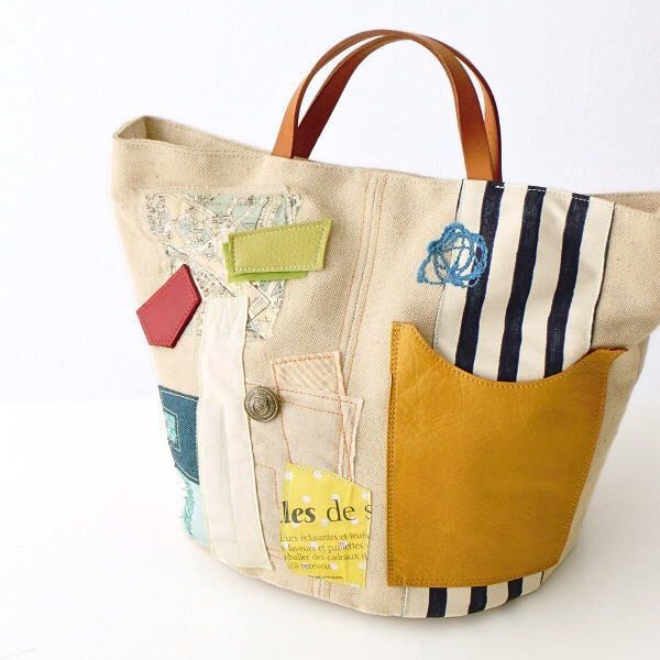 2点おまとめ ヴィンテージ コットンキルトパッチワークバッグ フレンチ