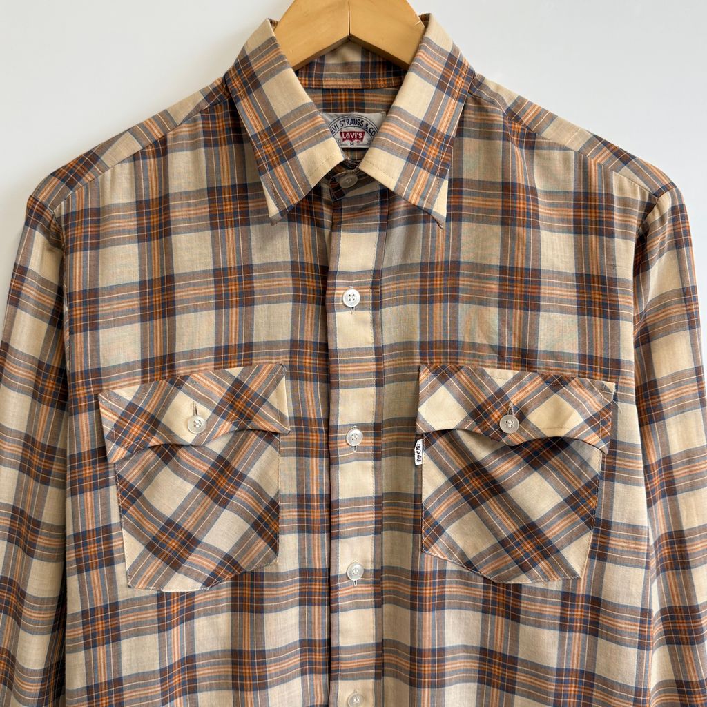 70's LEVI'S リーバイス ビッグE チェック柄 ポケット付き 長袖シャツ