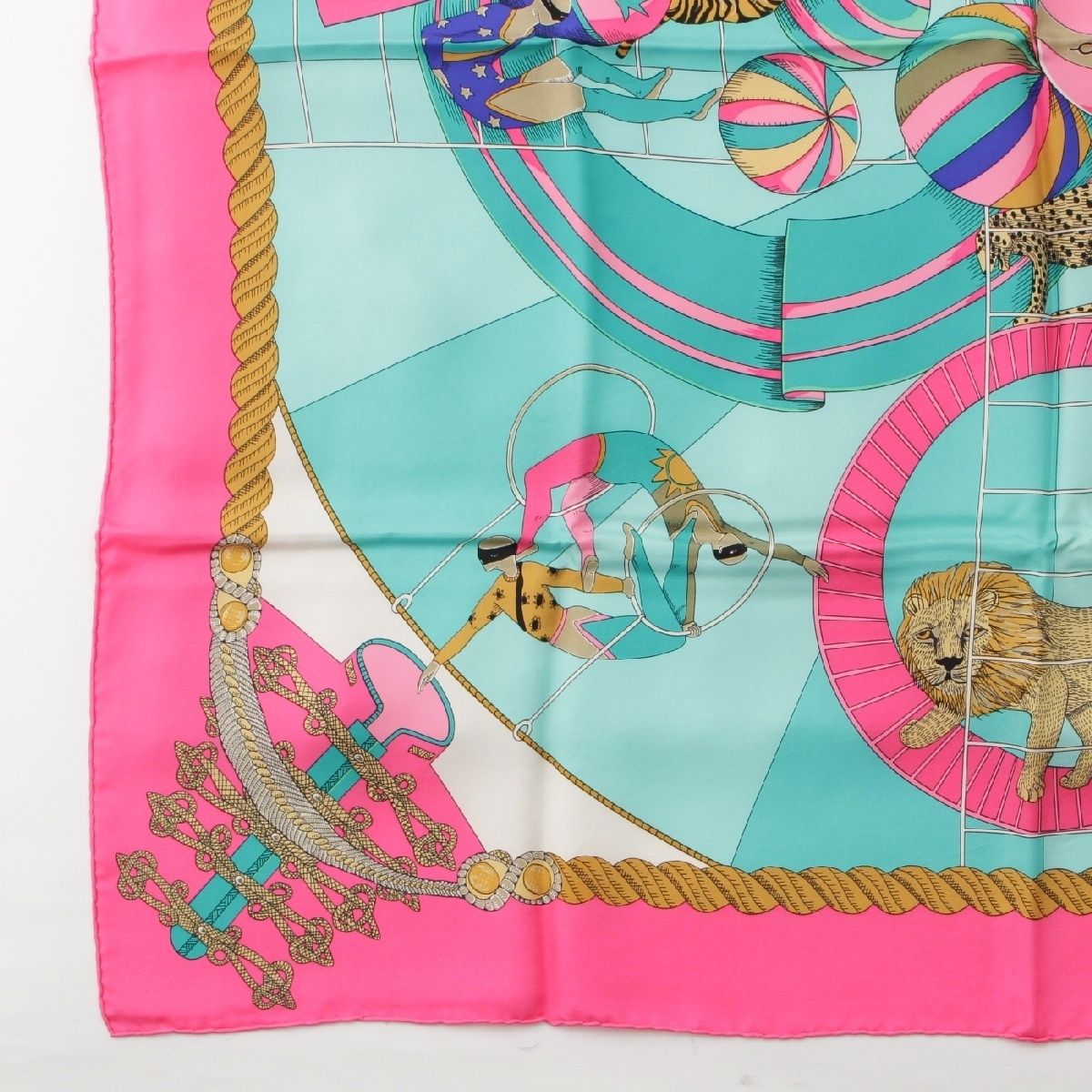 エルメス シルク カレ90 circus サーカス スカーフ ピンク系【中古