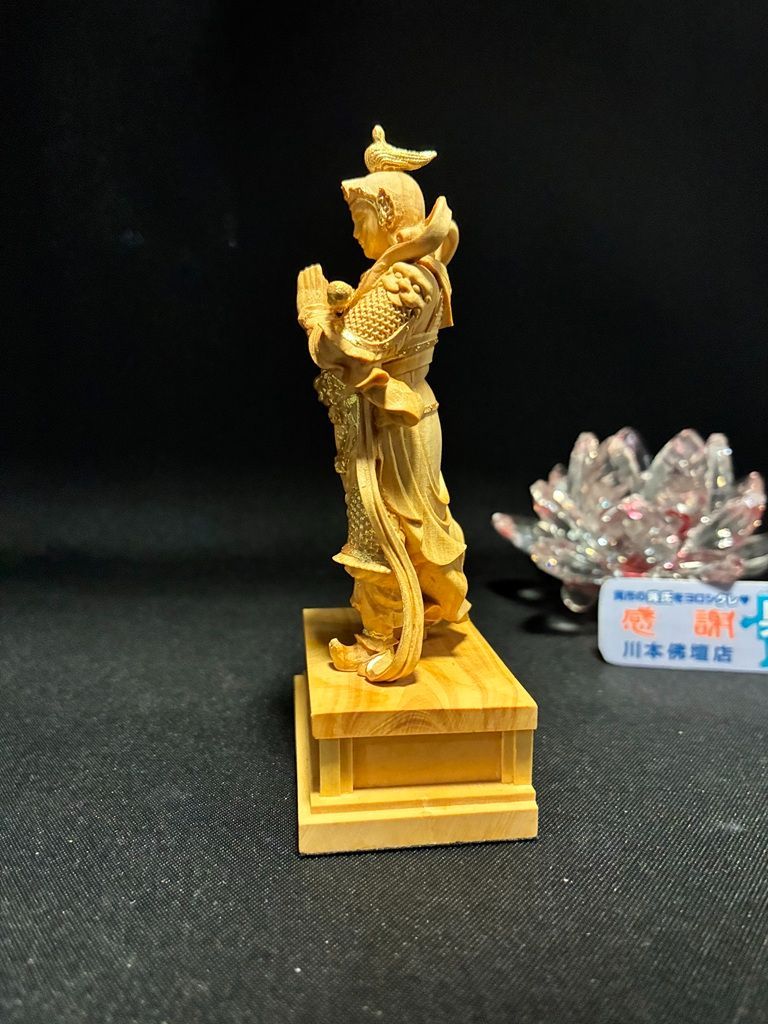 ミニ韋駄天|本柘植|金泥蒔絵荘厳彫|総高10.5cm|木製|つげ|いだてん 202504