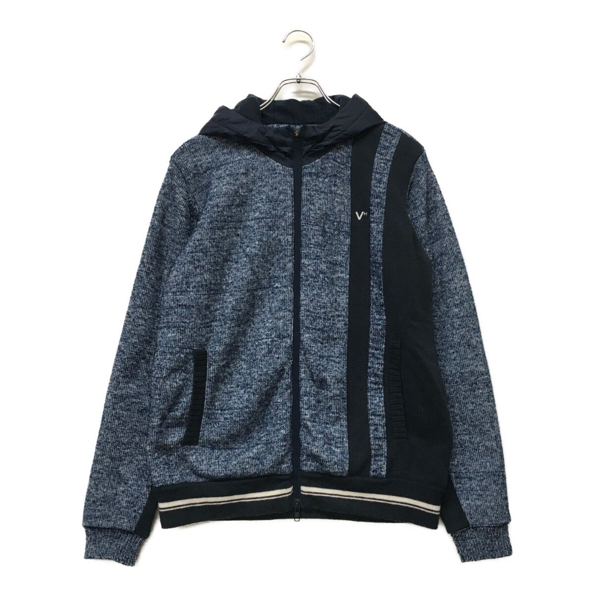 中古 メンズ ビバハート VIVA HEART ニットアウター 48(M) 紺 ネイビー ダブルジップ 中綿入り フード付き