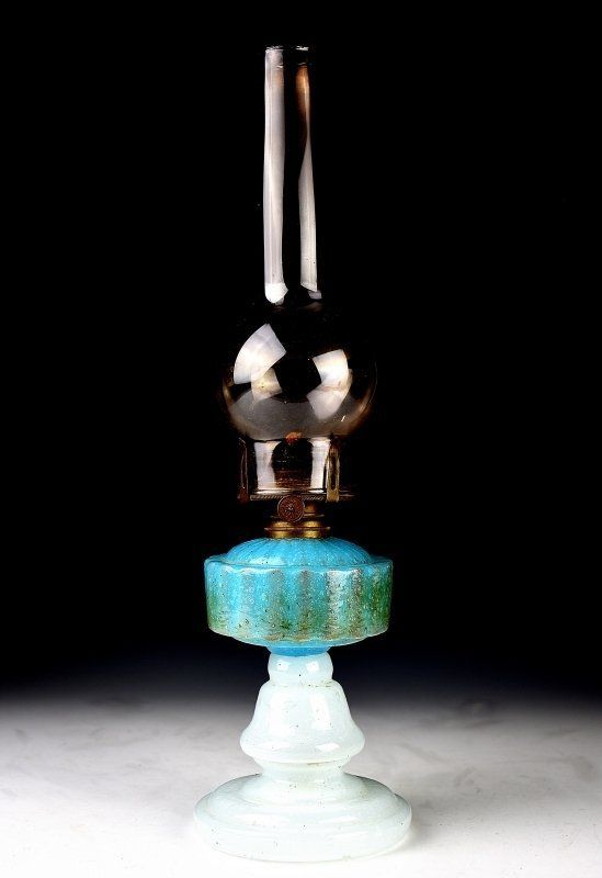 蔵C6293 青白 オイルランプ 元 き 42ｃｍ