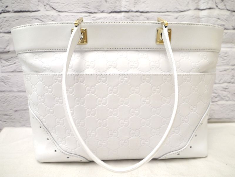 レア◇GUCCI グッチ シマライン GGエンボス レザー トート バッグ 白◇-