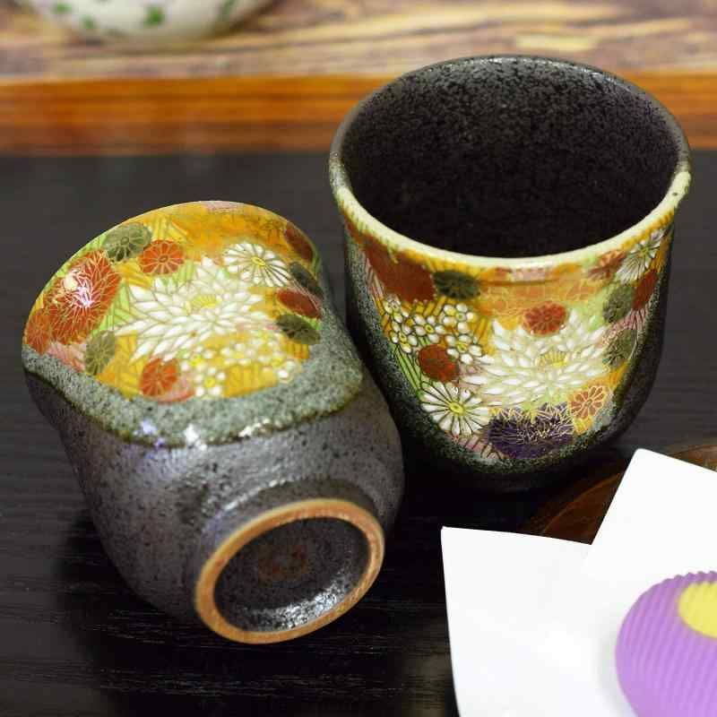 湯呑み ペア おしゃれ 九谷焼 夫婦湯呑み 小紋吉田屋雀 湯呑み茶碗 陶器 ブランド 和食器 日本製 湯呑み ペア おしゃれ 九谷焼 夫婦湯呑み 金花詰 湯呑み茶碗 陶器