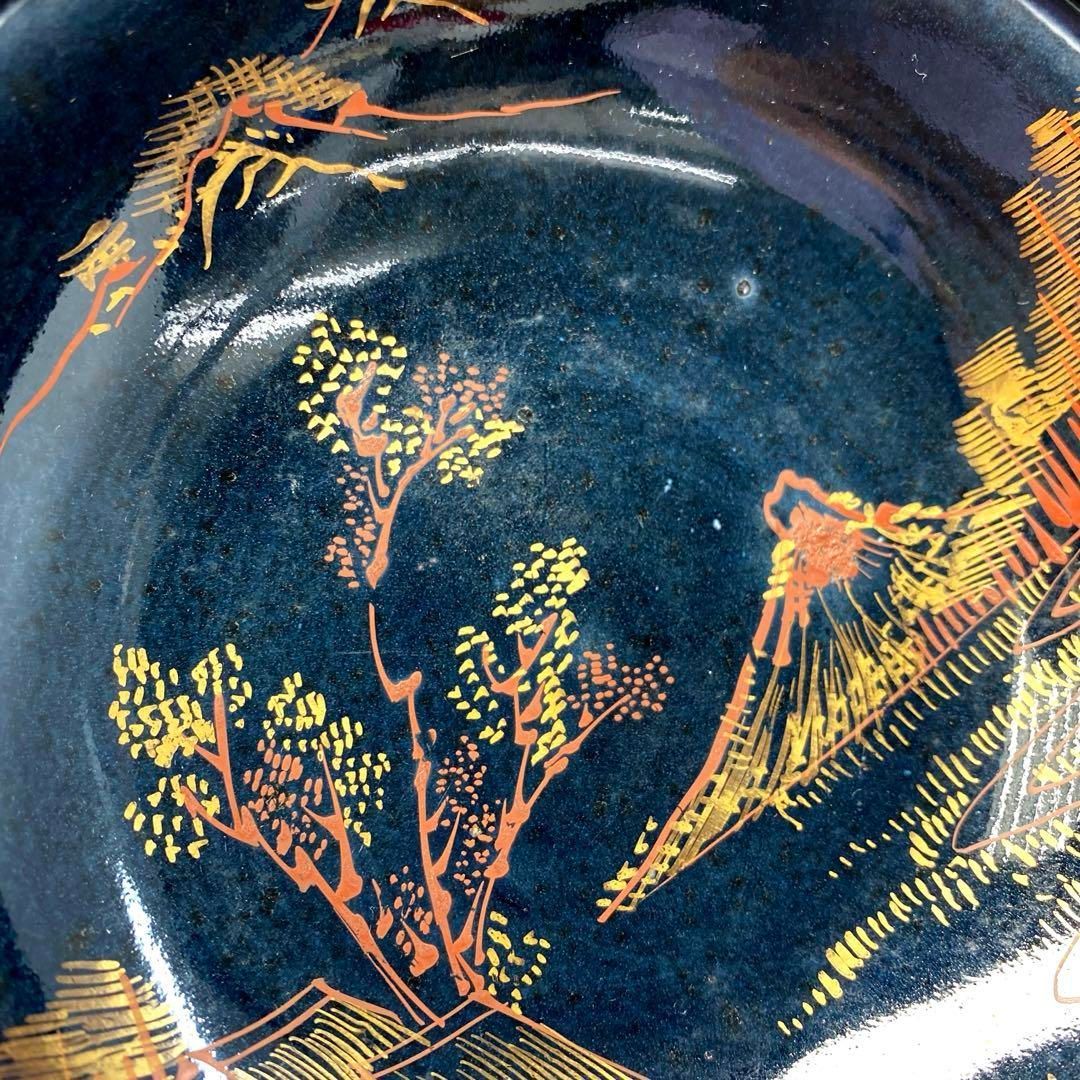 江戸時代 瑠璃金彩九谷鉢 直径15.2㎝ 東Y6-0419① 江戸時代 瑠璃金彩