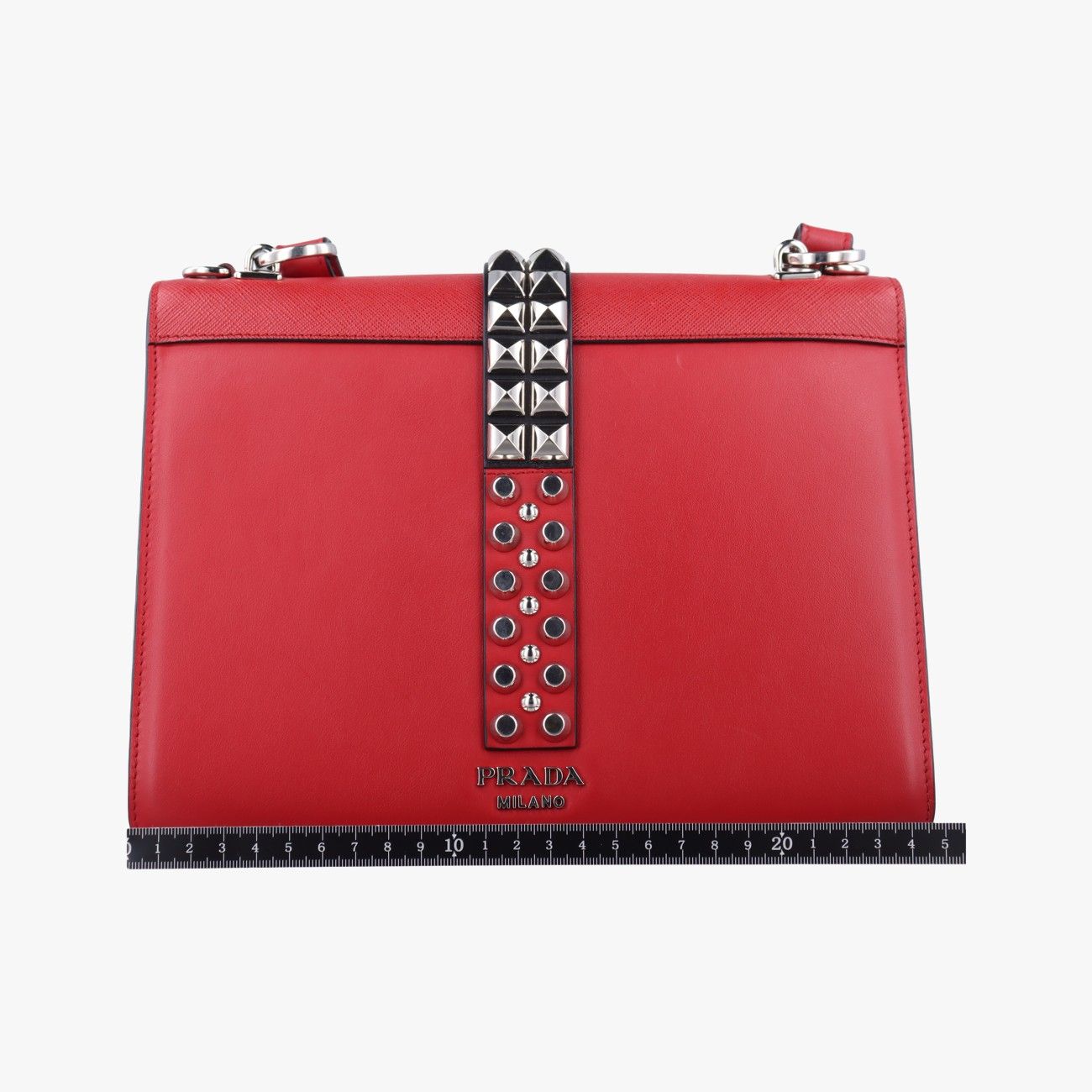 プラダPradaエレクトラ スタッズ レッド レザー×サフィアーノレザー 1BD120 25