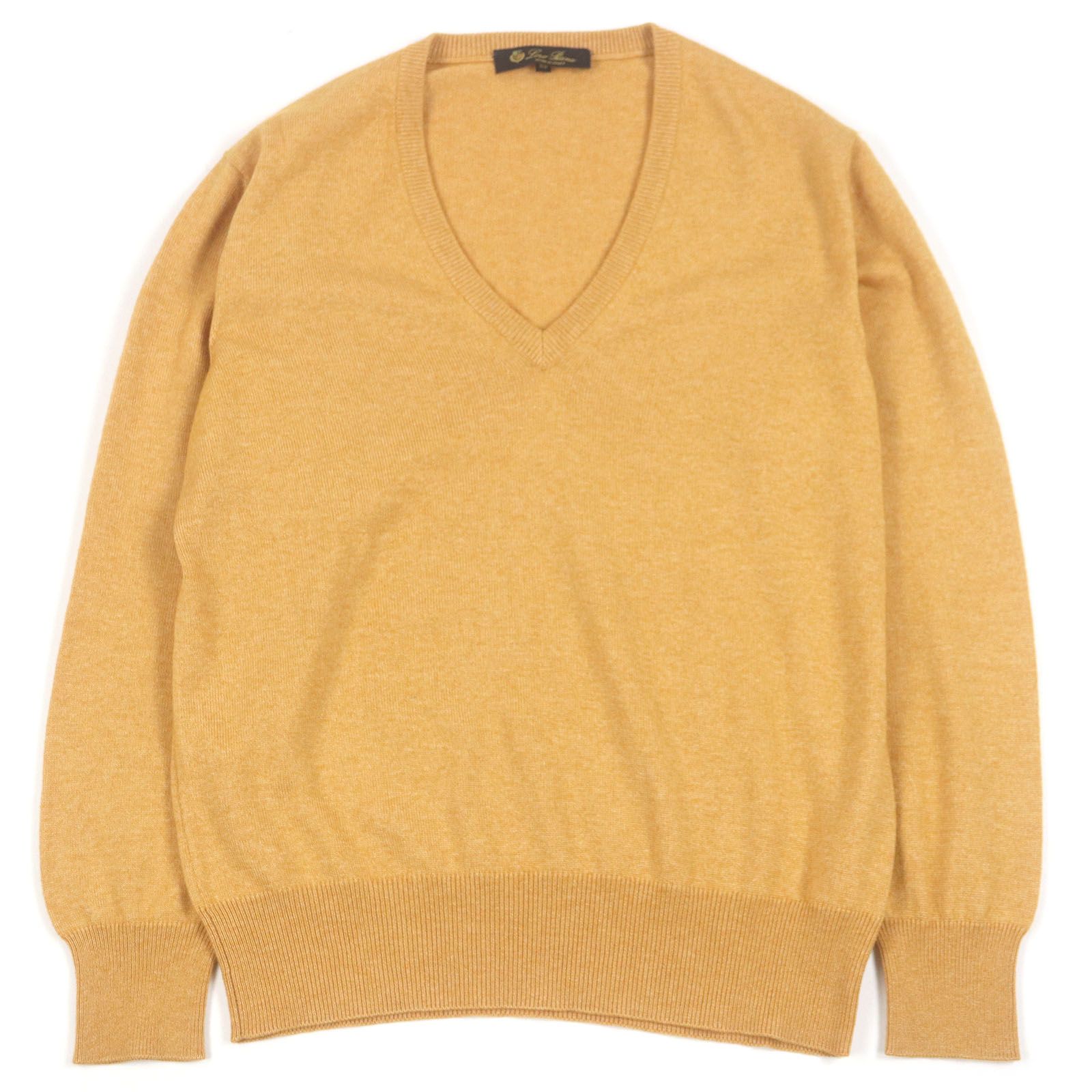 □Loro Piana ロロピアーナ カシミヤ シルク Vネック ロングスリーブニット セーター イエロー 46 イタリア製 正規品 メンズ