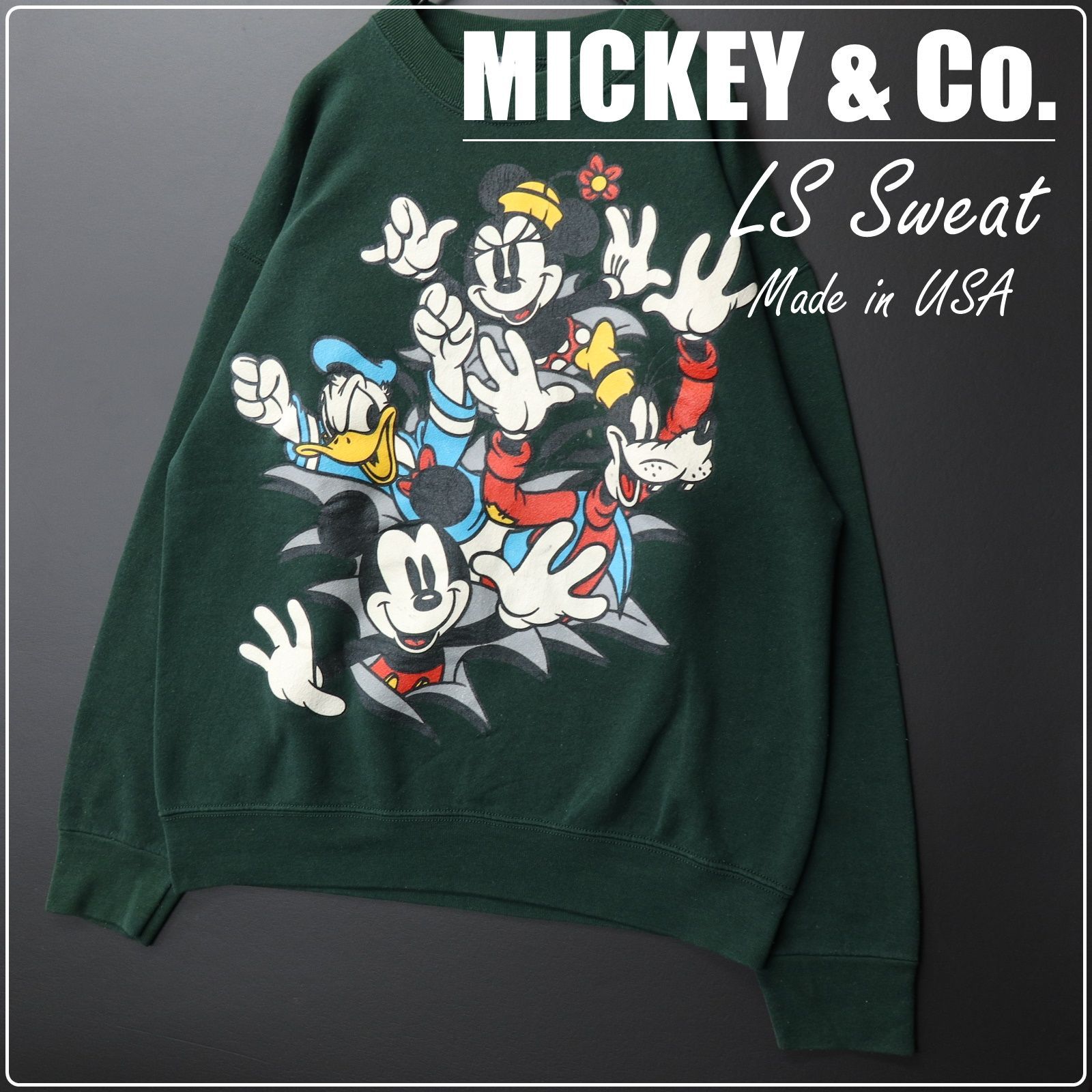 90年代 USA MICKEY&CO DISNEY 両面プリント　緑　グリーン 90年代 USA MICKEY&CO DISNEY 両面プリント緑グリーン