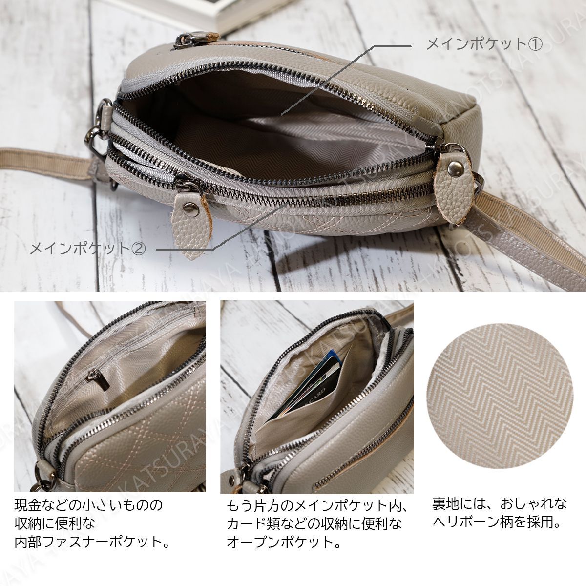 本革 キルト ミニショルダーバッグ☆グレー☆お財布ショルダー 小さい 