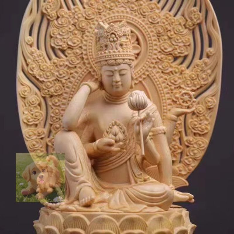 【秋冬物新入荷】 上質 総檜材 木彫仏像 精密細工 仏師で仕上げ品 如意輪観音像 高さ30cm 仏教美術