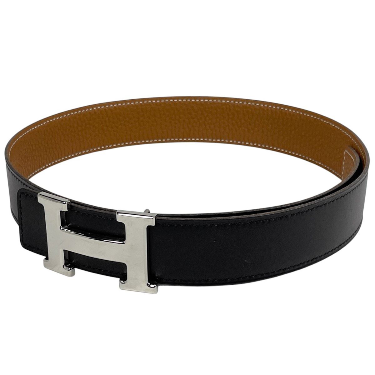 エルメス HERMES コンスタンス リバーシブル Hベルト □F刻印 ベルト ボックスカーフ ブラック レディース