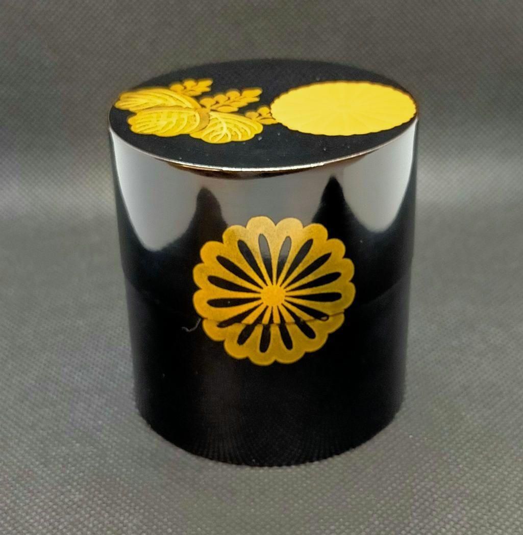 平野涛山 中次 菊桐紋 棗 黄布 茶道具 四桟蓋 棗壱 共箱 作家 漆器 工芸