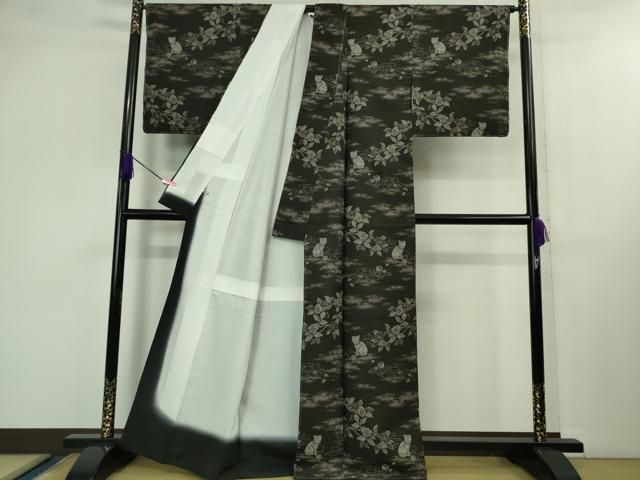 平和屋本店 上 白泥染の第一人者 絣の魔術師 恵積五郎 本場大島紬 恵大島織物謹製 猫 さが美扱い 反端付き ♥ DZAB1306kh5