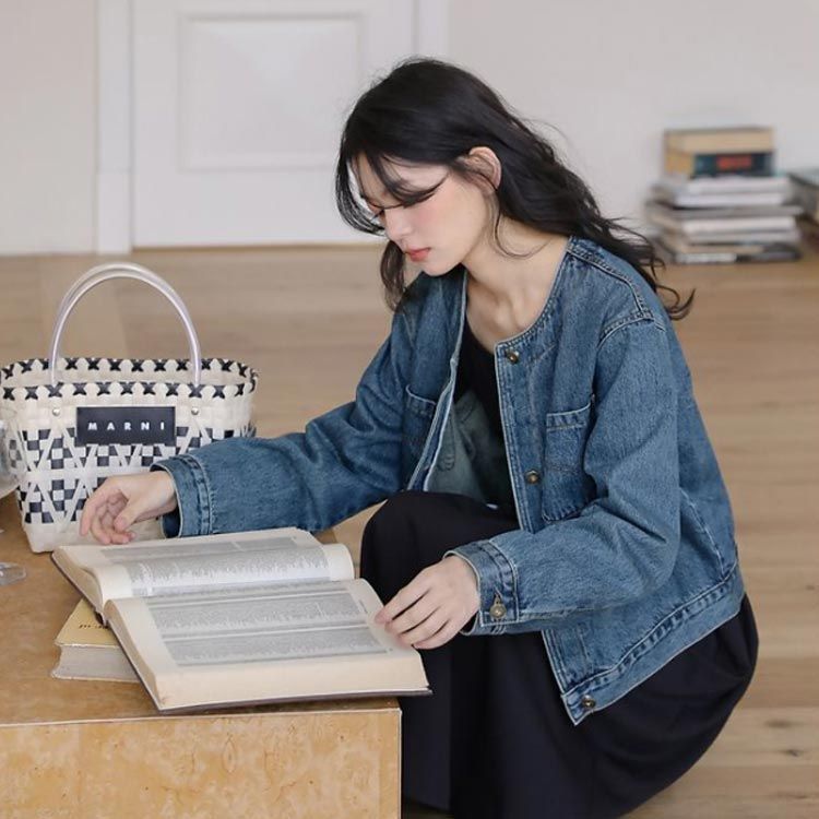 Gジャン ジージャン レディース ジャケット デニムジャケット ノーカラー ヴィンテージ風 ライトアウター エレガント ゆったり 楽チン 秋服 Gジャン ジージャン レディース ジャケット デニムジャケット ノー