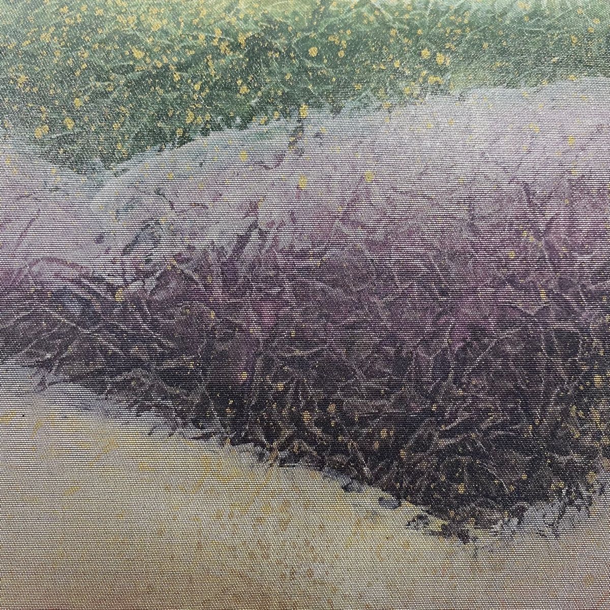 袋帯 秀品 幾何学模様 箔 金彩 灰色 六通 正絹