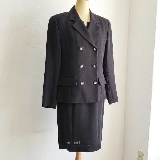 クレージュ Courreges セットアップ リネン スーツ ジャケット ワンピース 9号 日本製 ダークネイビー系 春夏