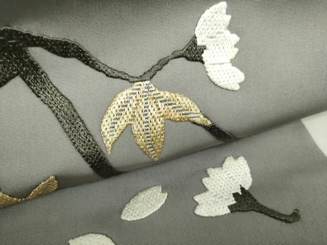 平和屋着物●塩瀬　つけ帯　区限刺繍　総刺繍　枝桜　金糸　正絹　逸品　DAAU5551ps 平和屋着物○塩瀬 つけ帯 区限刺繍 総刺繍 枝桜 金糸 正絹 逸品