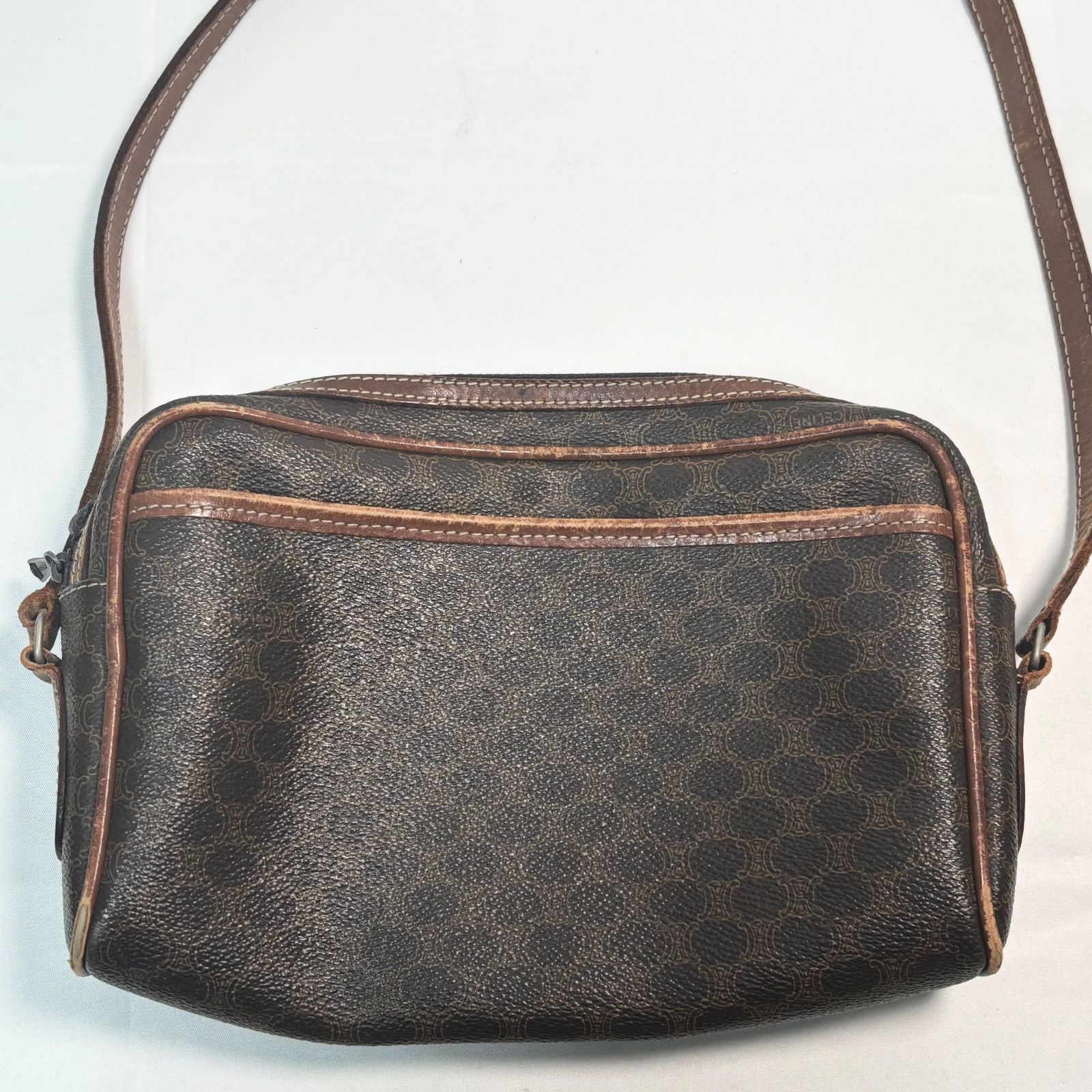 CELINE|セリーヌ|ショルダーバッグ|肩掛けバッグ|ブラウン|マカダム柄|角擦れあり|